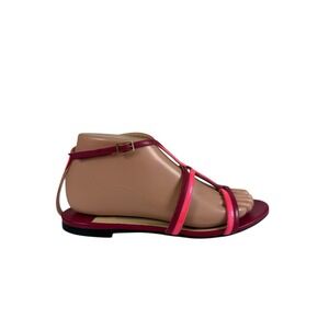 Jimmy Choo London Womens Flat Sandals Red Neon Pink Patent Size‎ 37.5 ( 7 US)